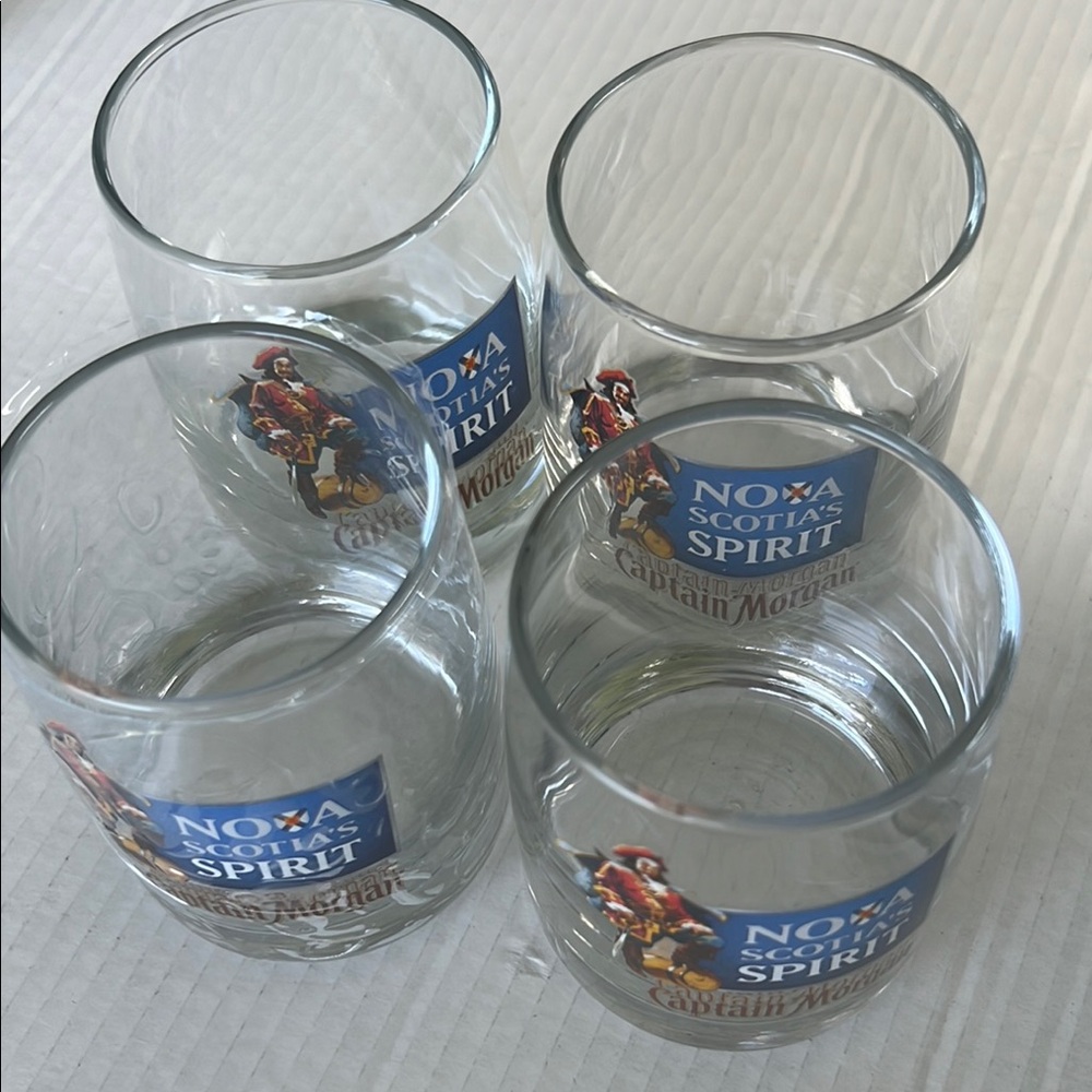 Captain Morgan, “Nova Scotia’s Spirit”, heavy base, low-ball rum glass,set of 4.